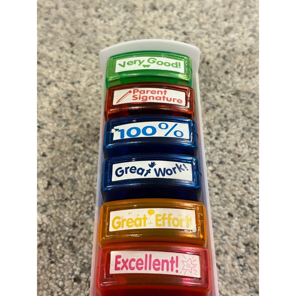 8 Piece Self Inking Teacher Stamp Set Grading Motivation Classroom Supplies